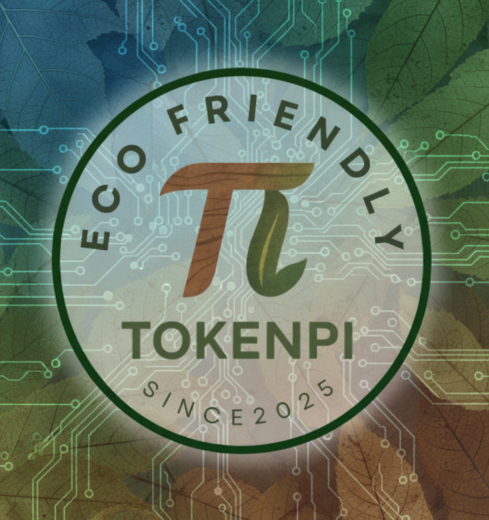 Eco-friendly TokenPI logo with a leaf symbol on a white background